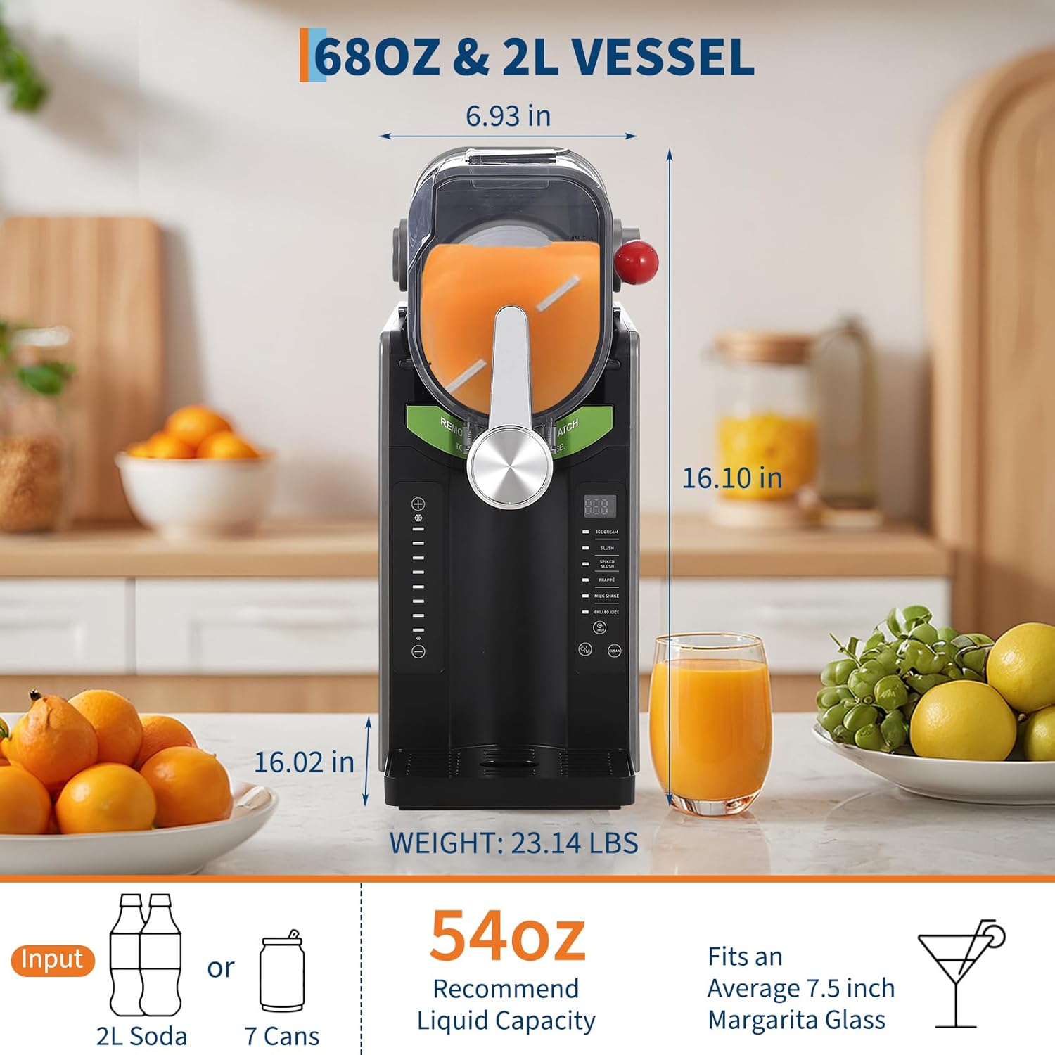 Garvee 68OZ Commercial Slushy Machine - 2L Single Bowl Frozen Drink Maker with 6 Preset Modes for Spiked Slush & Ice Cream, Charcoal Gray