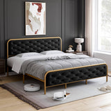 Garvee 2024 New King Size Bed Frame, Luxurious Bed Frames with Elegant Button Tufted Curved Headboard – Velvet Upholstered Platform Bed Frame, No Box Spring Required, Gold-Black - Gold + black