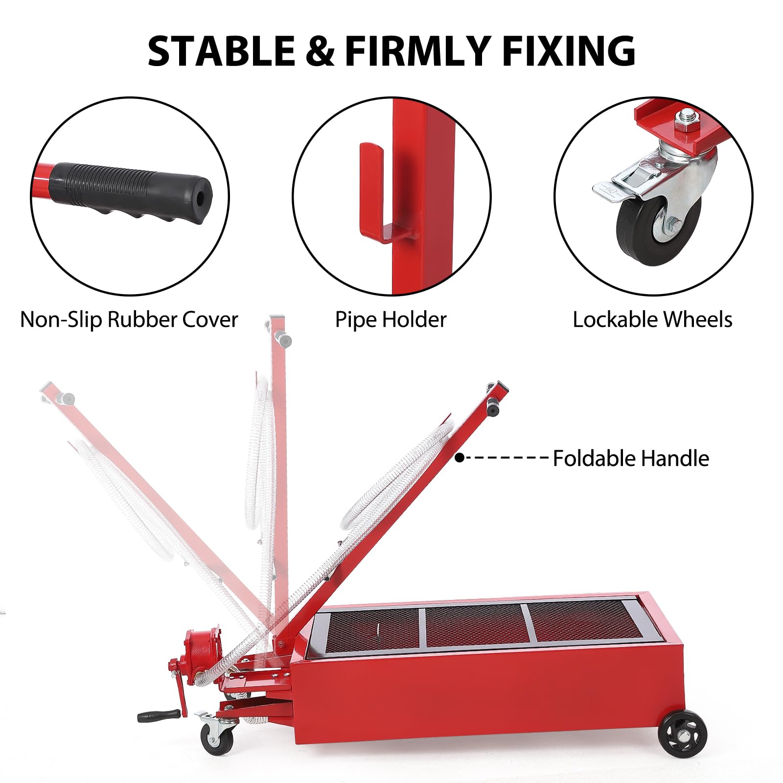 Garvee 20 Gal Hand Pump Oil Pan with 7.5 Ft Hose, Low Profile & T Folding Handle Oil Drain Cart for Truck Cars SUVs