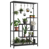 Garvee Indoor Plant Stand 5-Tier Tall 70.9", Large Metal Plant Shelf with Hanging Hooks, Multi-Purpose Display Rack, Flower Bonsai Pots Organizer for Garden, Balcony, Living Room, Black - Black
