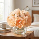 Garvee Artificial Peonies Flowers with Vase Mixed Champagne Silk Peony Bouquet for Table Centerpiece Wedding Party Home Decor - Champagne Silk Peony