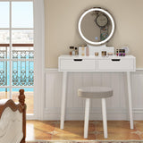 Garvee Vanity Desk, Makeup Vanity Desk with Touch light Mirror, Makeup Table with Stool and 2 Drawers, White