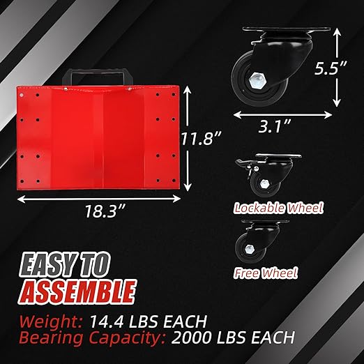 Garvee 8000 lbs Capacity Car Dolly Set of 4 - Heavy-Duty Vehicle Moving Dollies with Thickened Handles, Sidebar & Security Lock
