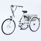 Garvee Adult Tricycle 7-Speed 26-Inch 3-Wheel Bike with Basket 250W Motor 36V Battery LED Headlight for Women Seniors Men - White