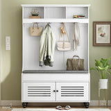 Garvee Hall Tree Entryway Bench with Coat Rack and Shutter-Shaped Doors Large Storage Shelves Modern Home Hallway Organizer White
