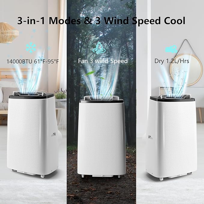 Garvee Portable Air Conditioners, 14000 BTUs Portable AC Unit 3-in-1 Cooling, Dehumidifier & Fan, Standing A/C Portable Air Conditioner for Room Up to 750 Sq. Ft, 24H Timer, Window Kits