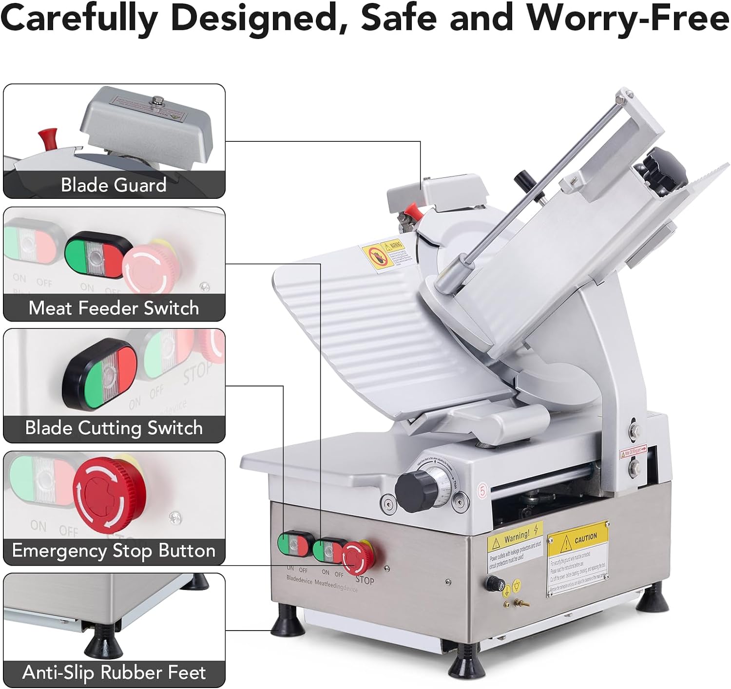 Garvee Automatic Meat Slicer, 550W Deli Slicer with 12" Carbon Steel Blade, Meat Slicer Machine with Adjustable Thickness From 0～14 mm Suitable For Shop/Commercial/Home Use