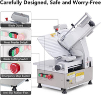 Garvee Automatic Meat Slicer, 550W Deli Slicer with 12" Carbon Steel Blade, Meat Slicer Machine with Adjustable Thickness From 0～14 mm Suitable For Shop/Commercial/Home Use