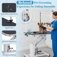 Garvee 43.3 in Hydraulic Pet Grooming Table, Professional Hydraulic Grooming Table w/Max 350 LBS Loading Capacity, 3 Adjustable Nooses, Noose & Non-Slip Top, White