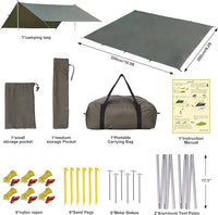 Garvee 10x9ft Camping Tarp - Waterproof Hammock Rain Fly with 2 Aluminum Poles, Lightweight Backpack Tent Tarp for Travel, Green