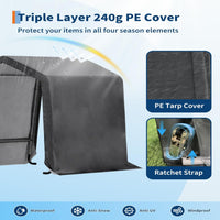 Garvee 6x8FT Outdoor Portable Storage Shed with 2 Roll-Up Doors, Vents, Heavy-Duty 240G Waterproof PE Tarp, UV-Resistant, Galvanized Steel Frame, for Motorcycle & Garden Tools