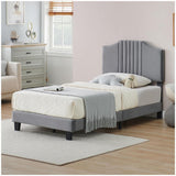 Garvee Twin Bed Frame Upholstered Platform + Velvet Fabric + Strong Frame + Wooden Slats Support + Non-Slip + Noise-Free + Grey + Easy Assembly - grey