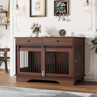 Garvee Dog Crate Furniture for 2 Dogs, 47" Double Dog Kennel with Removable Divider and 2 Drawers, Triple Doors, Decorative TV Stand Side Table, Indoor Pet Cage for L/M/S Dogs, Dark Brown