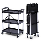 Garvee Folding Utility Cart with Wheels - Foldable 3-Tier Rolling Cart with Lockable Wheels, Portable Tool Cart for Office, Warehouse, Home, Garage, Kitchen