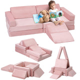 Garvee Kids Couch 12Pcs, Modular Toddler Play Couch, Floor Couch for Creative Children, Kids Sofa Cuboid Modular Convertible Sofa, Toddler Play Sofa, Kids Sofa, Teal, Pink 47.2"x23.6"x11" - Pink
