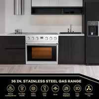 Garvee 36" Electric Range with 6 Heating Elements Cooktop, 6 Functions Convection Electric Oven, 6 Cu.Ft Capacity, Stainless Steel, Clock, Smooth Glass Top