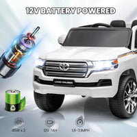 Garvee Ride - P Series: 12V Toyota Land Cruiser Kids' Car: Remote, LED, 3 Speeds, Dual 45W Motors, USB Music, Seat Belt, CPC & ASTM Approved - White