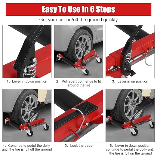 Garvee 1500lbs Car Wheel Dolly, Ratcheting Pedal Lift,2 Pack