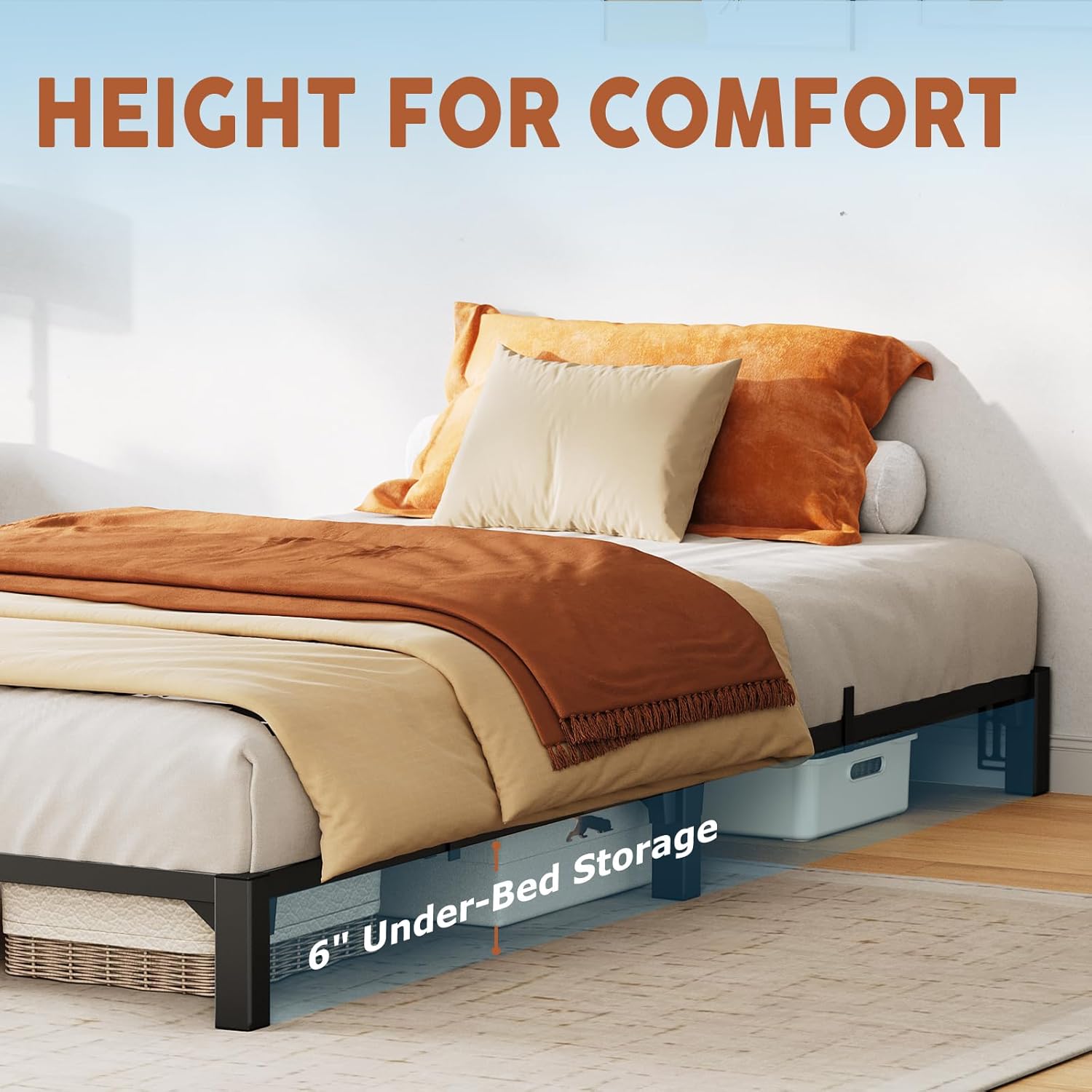 Garvee Twin Bed Frame Metal 6 Inch, Heavy Duty Platform Bed Frame with Reinforced Slats Support, 800 Lbs Load Capacity, Noise Free, No Box Spring Needed and Screws, Tool-Free Assembly