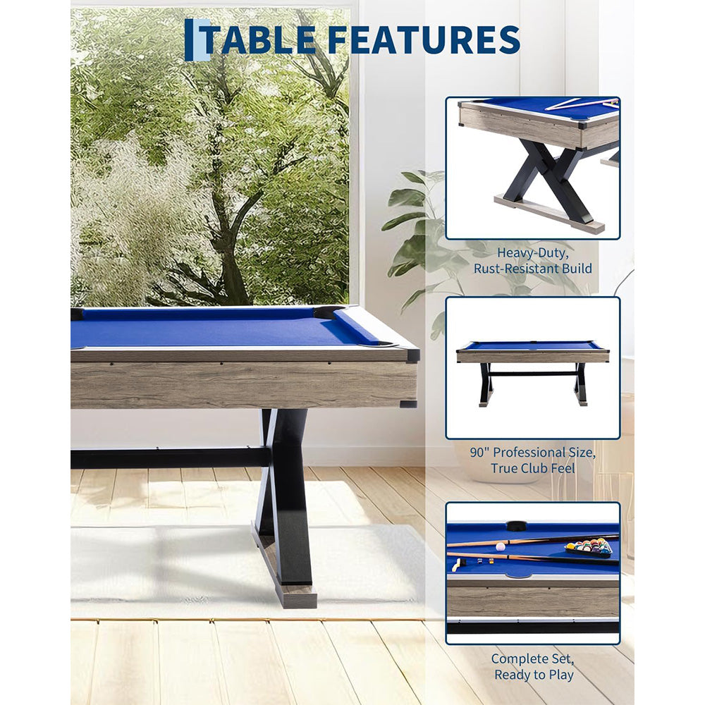 Garvee 7.4 ft Pool Table Heavy Duty X-Shape Metal Legs Complete Set for Home Game Room Blue Cloth