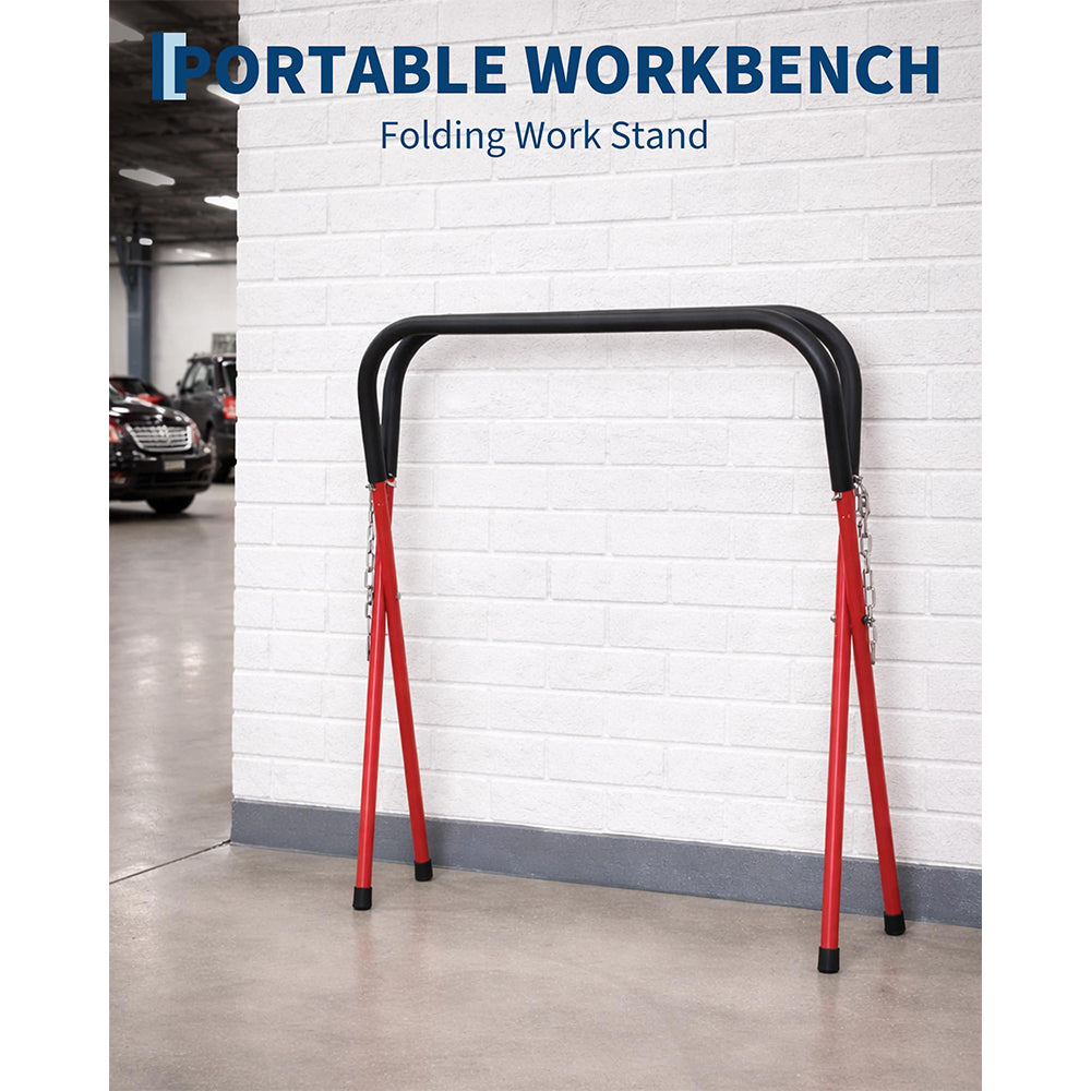 Garvee Portable Workbench Folding Work Stand Heavy-Duty Automotive Fender Bumper Stand Adjustable 3.3ft x 2.6ft Powder-Coated Black