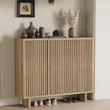 Garvee 46" Grille Style Shoe Cabinet with 5-Tier Storage and Adjustable Shelves for Entryway, Natural - Natural