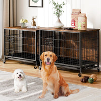 Garvee Dog Crate Furniture, Furniture Style Dog Crate with Removable Tray and Wheels, Heavy-Duty Double-Doors Dog Cage End Table, 27.2" Wooden Dog Kennel, Indoor Dog House, Brown
