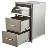 Garvee Outdoor Kitchen Drawers 17" W x 30" H x 21" D, Flush Mount Triple BBQ Drawers with Stainless Steel Handle, Paper Towel Holder Combo for BBQ Island, Patio Grill Station, Grey - Grey