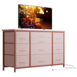 Garvee 10 Drawers Dresser TV Stand with Power Outlet for 55'' Long TV Stand, Wide Dresser Console Table for Storage Entertainment Center in Closet, Living Room, Entryway, Wood Top,Pink - Pink