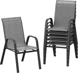 Garvee Space-Saving Stackable Patio Dining Chairs Set – High Back, Armrests, Lightweight Textilene, All-Weather – Outdoor Backyard, Poolside, Garden Seating – Black-Gray Spray Plastic & Gray 2x1 Textilene, 6 Pieces - Gray