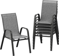 Garvee Space-Saving Stackable Patio Dining Chairs Set – High Back, Armrests, Lightweight Textilene, All-Weather – Outdoor Backyard, Poolside, Garden Seating – Black-Gray Spray Plastic & Gray 2x1 Textilene, 6 Pieces