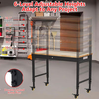Garvee 48x24 Inch Adjustable Workbench for Garage Workbench, Rubber Wood Top Heavy-Duty Worktable Adjustable Workstation with 4 Rolling Casters, 2000 LBS Load Capacity Work Table for Workshop Office, Power Outlets