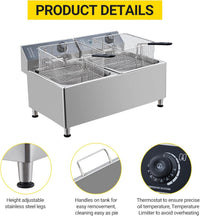 Garvee 22L Electric Countertop Fryer Stainless Steel Deep Fryers, for Restaurant Home Use with Extra Large Frying Basket and Lid