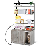 Garvee Cat Litter Box Enclosure, Hidden Cat Litter Box Furniture, Large Double Door Cat House with 3 Shelves and Charging Station, Push-Pull Mobile Chassis - Grey - Grey