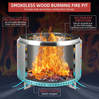 Garvee 27" Smokeless Fire Pit with Air Switch,Without handle,Portable Stainless Steel, Fixed Stand & Stove Hook, Ash Pan, for Camping, Backyard, Patio