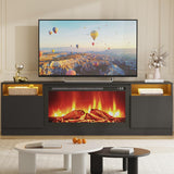 Garvee Modern Entertainment Center with Storage Cabinet Up to 75"TV, Modern TV Stand for Living Room, Black (Not Include Fireplace) - Black