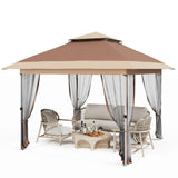 Garvee 12x12 FT Canopy Tent, Pop Up Gazebo With Mosquito Netting, Adjustable Height Outdoor Gazebo With Wheeled Carry Bag for Backyard, Garden, Patio -All-Weather UV/Waterproof Shelter - Brown