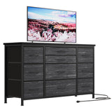 Garvee Wide Dresser with 10 Large Drawers, 55'' TV Stand, Power Outlet, Sturdy Metal Frame, Storage for Bedroom, Living Room - Black Willow