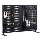 Garvee 15.7x23.6 inch Tabletop Peg Board Display Stand with 10 Hooks & 2 Trays, Portable Plastic Pegboard for Vendor Office Home Dorm, Black, - Black