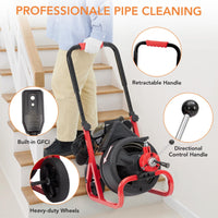 Garvee 100Ft x 3/8 Inch Drain Cleaner Machine, Auto-feed Electric Drain Auger Professional 6.8A, Air-Activated Foot Switch, with 6 Cutters, Glove, Drain Auger Cleaner Sewer Snake