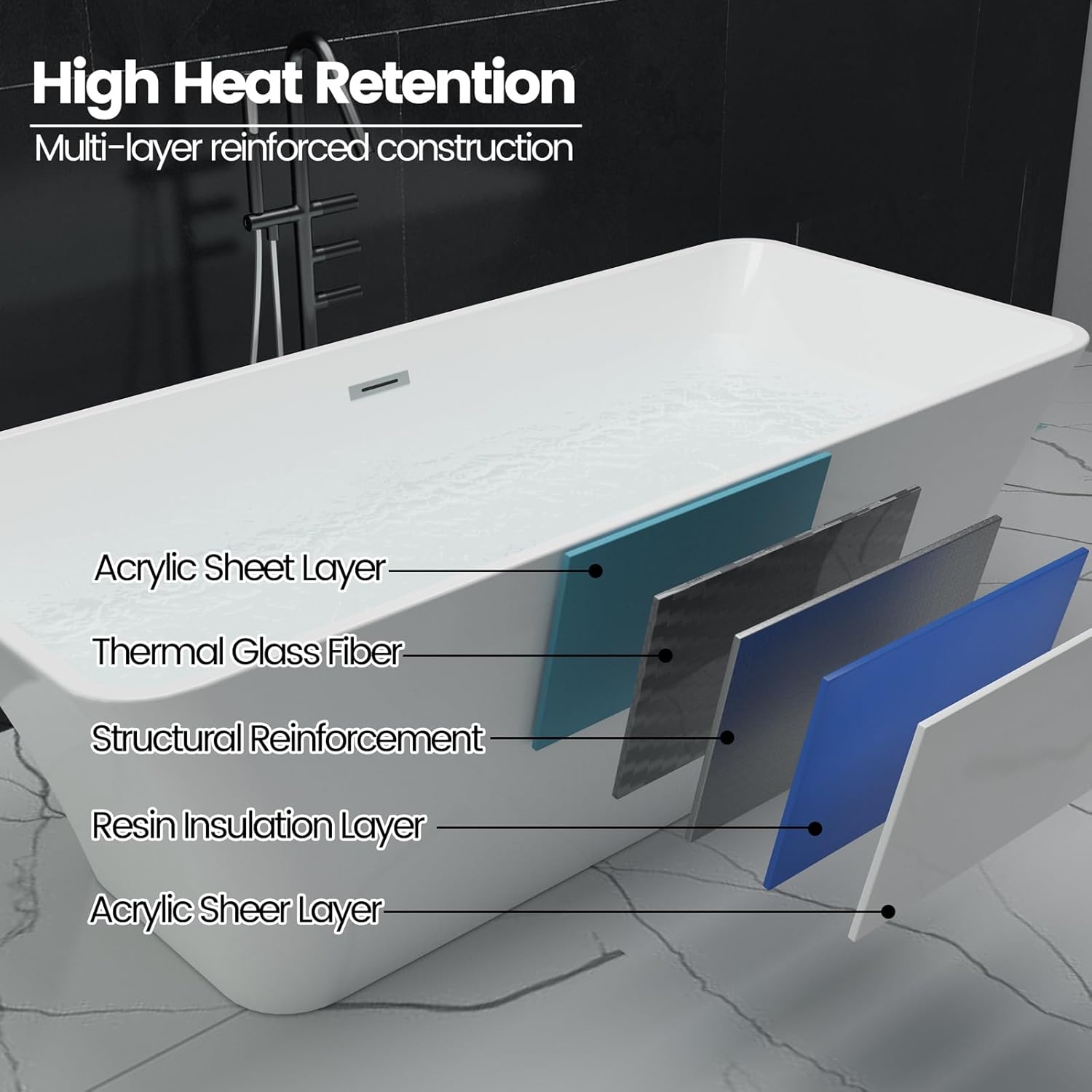 Garvee SZ3 59" Freestanding Bathtub in Streamline Design with Chrome Overflow and Drain, cUPC Certified, White