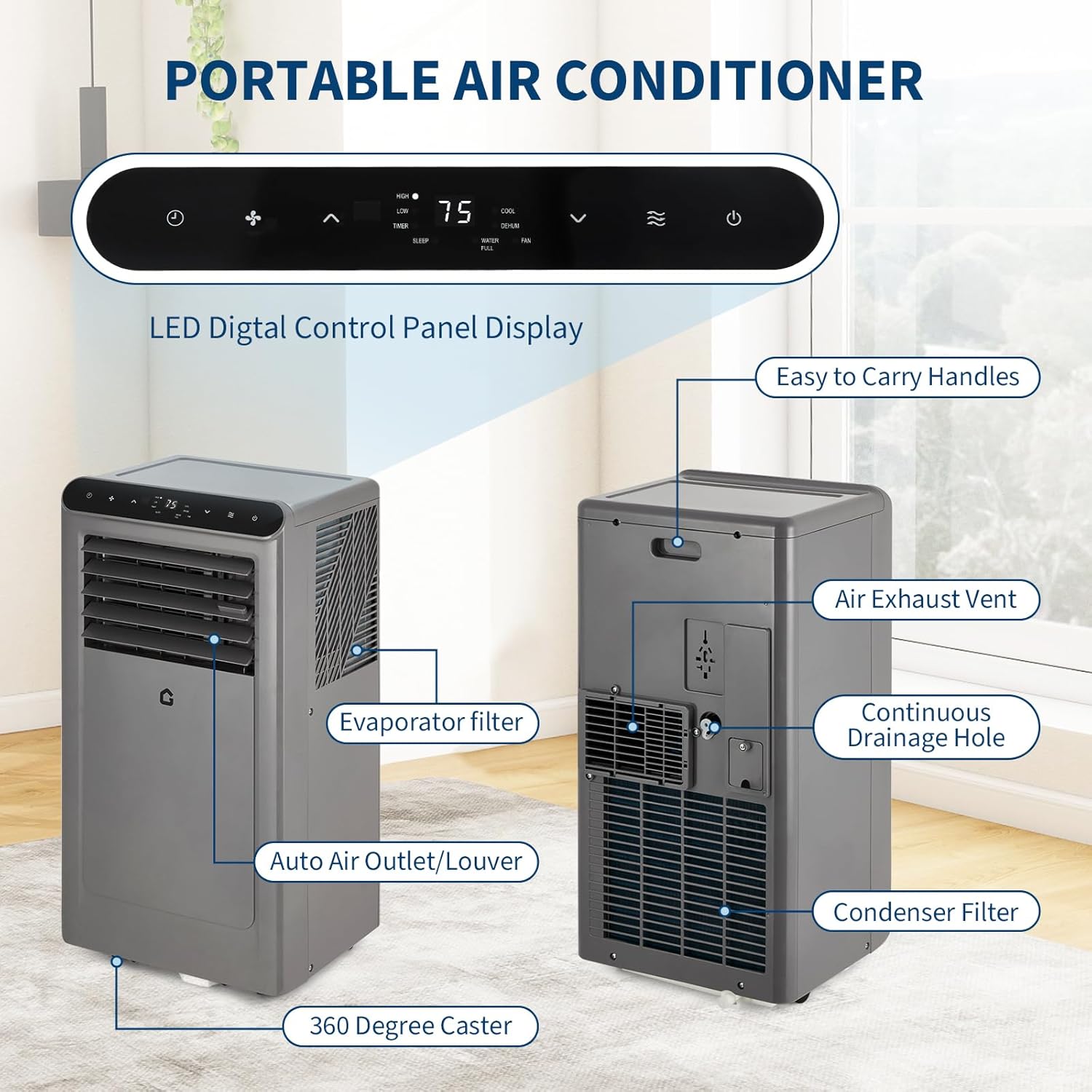 Garvee 2026 New Update 8000 BTU Portable Air Conditioners, 3-In-1 Portable AC Units for Rooms with Dehumidifier, Quiet Room Air Conditioner Cools Up to 350 Sq.Ft., Energy Efficient, Remote, 24Hrs Timer, Auto Swing