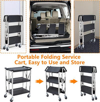 Garvee 3-Shelf Foldable Service Cart, 330Lbs Capacity, Lockable Swivel Wheels, Portable Utility Cart for Home, Office, and Warehouse