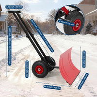 Garvee Wheeled Snow Shovel 29x16.5 Double-Rod Metal Pusher 5-Angle Adjustable T-Handle Rubber Wheels for Driveways Sidewalks