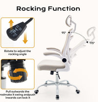 Garvee Ergonomic Office Chair, 300 LBS Capacity, High Back Mesh Desk Chair with Wheels, Flip-Up Armrests, Comfortable Lumbar Support Gaming Chairs for Home Office, Bedroom, Study, Beige