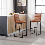Garvee 2pcs High Bar Stool Chairs With Solid Wood Legs And PU Leather Upholstery For Kitchen Island Bar Livingroom Brown One Size - Brown Pu Leather