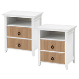 Garvee Nightstand Set of 2, Nightstand with 2 Drawers, Open Shelf and Ripple Pattern, Nightstand for Bedroom Living Room Small Space, Fluted Night Stand Easy Assembly, Natural - Oak color-two-piece set