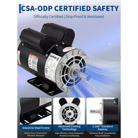Garvee 3HP SPL Air Compressor Electric Motor, 115/230V, 56 Frame, 3450 RPM, Ultra Quiet, Dual CW/CCW Rotation, 5/8" Keyed Shaft, 1.88" Shaft Length