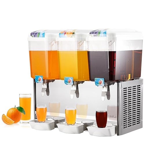 GARVEE 54L (14.4 Gallon) Commercial Juice Dispenser, 3 Tanks 380W, Stainless Steel Beverage Dispenser for Tea, Drink, Commercial Use