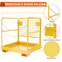 Garvee 43"x45" Forklift Safety Cage, Forklift Man Basket Forklift Work Platform with Safety Harness & Lock, 1400lbs Capacity Drain Hole & Wheels & Tool Basket, Perfect for Aerial Work